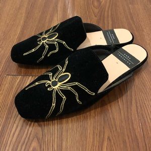NEW Zara Velvet Square Toe Spider-Detail Slides